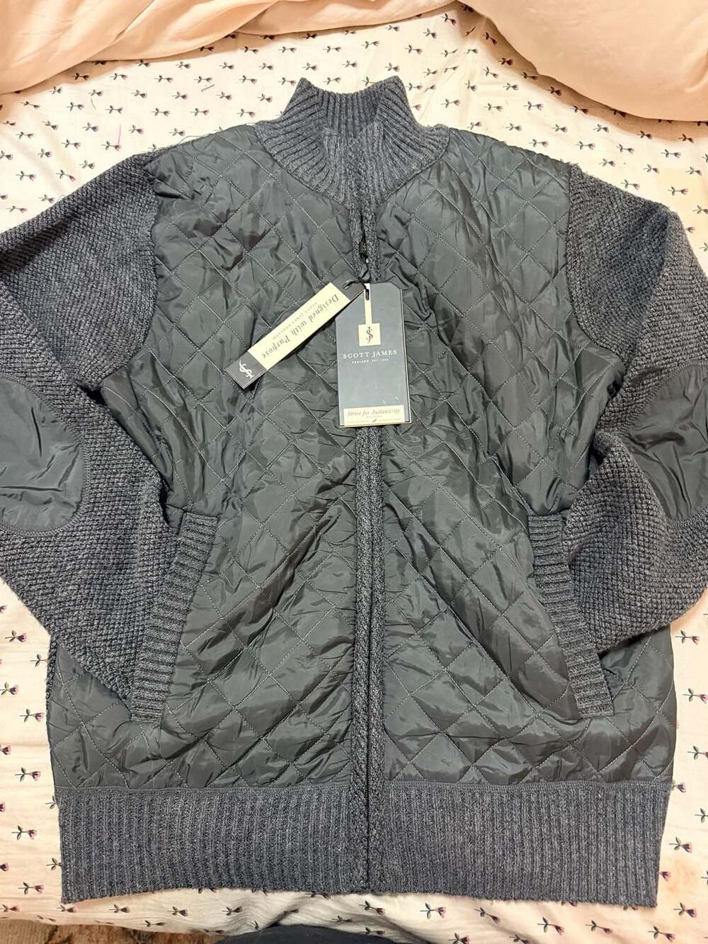 Scott James England Knit Quilted Panel Zip Up Jacket